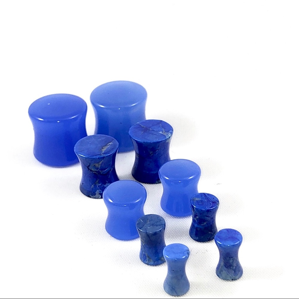 Pair HandMade ORGANIC Blue Cobalt Ear Saddle Plugs